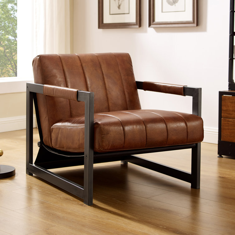 Genuine leather 2024 accent chair